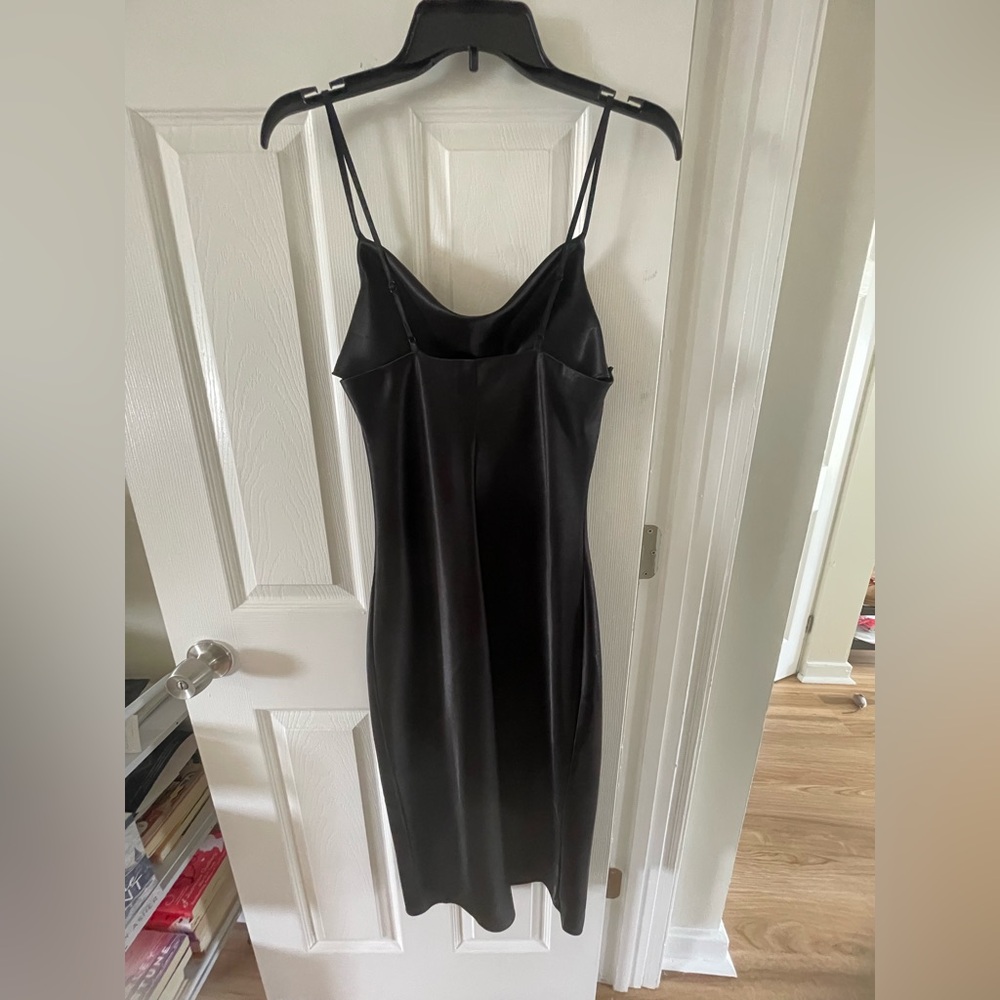 Cowl Neck Silky Midi Dress - Black - Picture 2 of 3